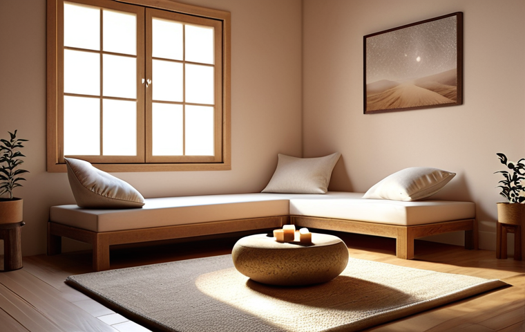 **Prompt:** A calm, serene space for sound therapy. Soft lighting, comfortable seating, possibly with sound healing instruments visible. Focus on creating a sense of peace and tranquility.